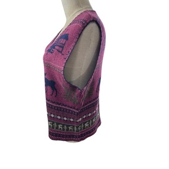 "Woolrich" Vintage Claret Rustic Moose Sweater Vest Moose Woodland Forest Preppy - Picture 2 of 9